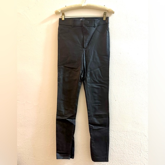 ZARA Woman Slim Fit High-Waist Waxed Faux-Leather Black Jeans, Size Small - Picture 6 of 14